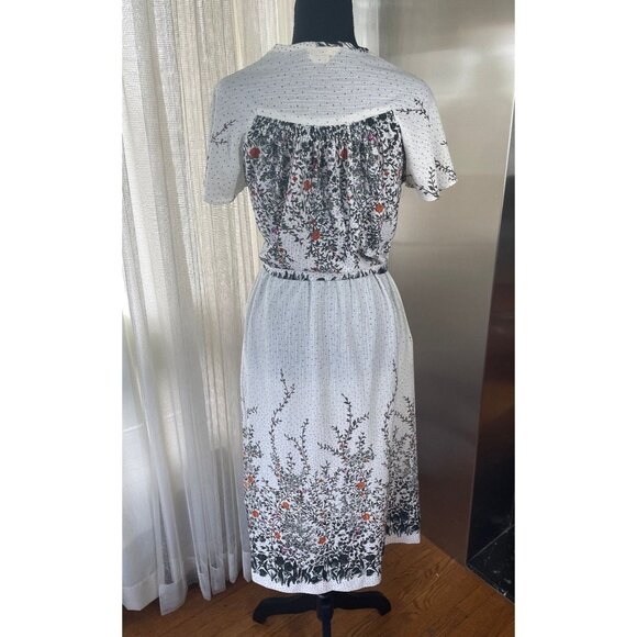 Vintage 80s summer dress, assorted belt, cream white, green red ombre floral - Picture 4 of 8